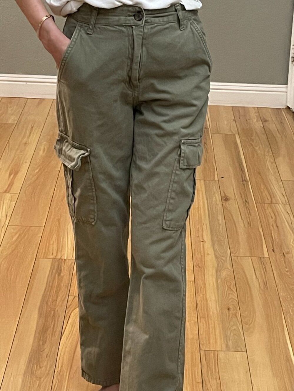 Stradivarius Olive Green Cargo Pants Women's EU 34 Utility Straight Leg Military